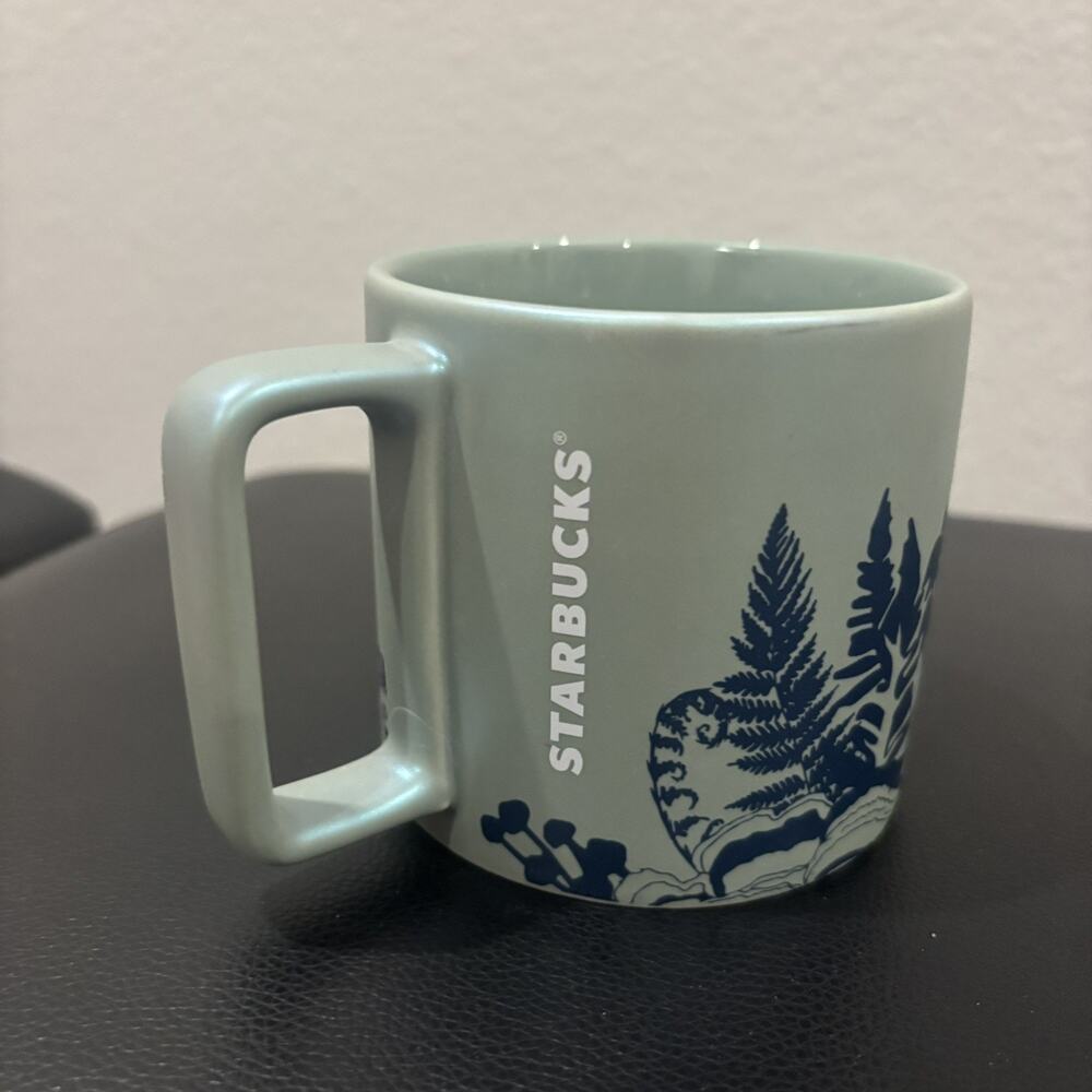Starbucks 2022 Mint Green Mushroom Fiddlehead Fern Iridescent Ceramic Coffee Mug